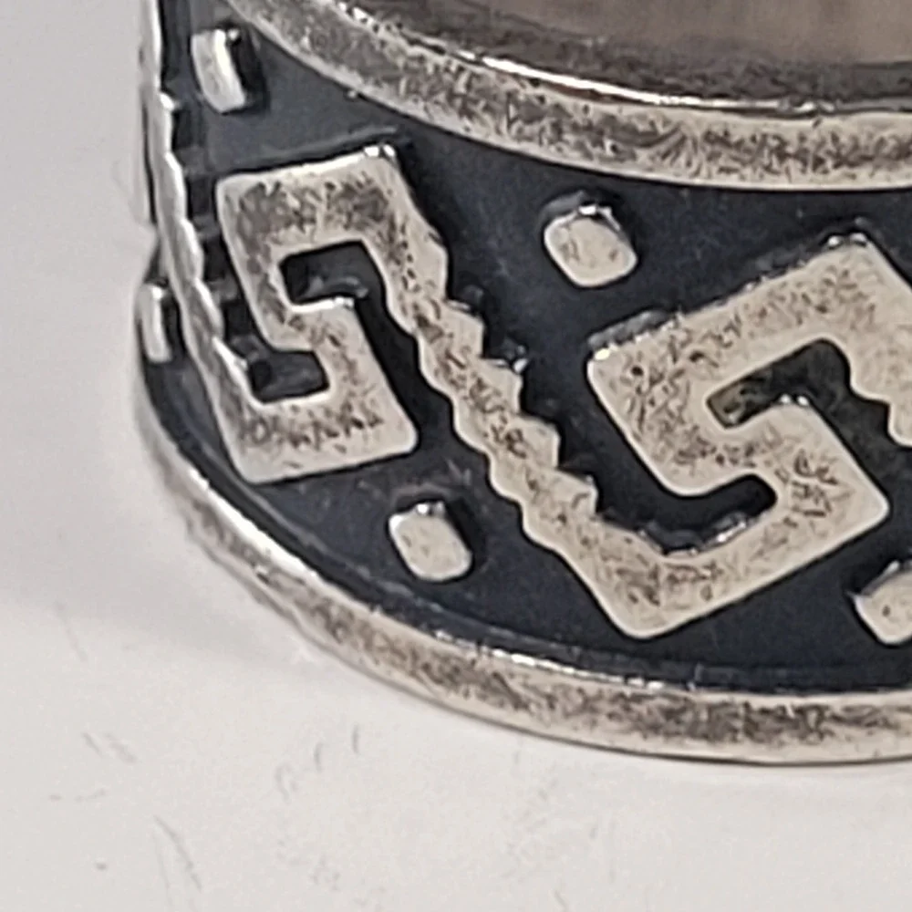 Vintage Mexico 925 Sterling Silver‎ Wide Band Ring Greek Key Size 6.5 - 10.2g